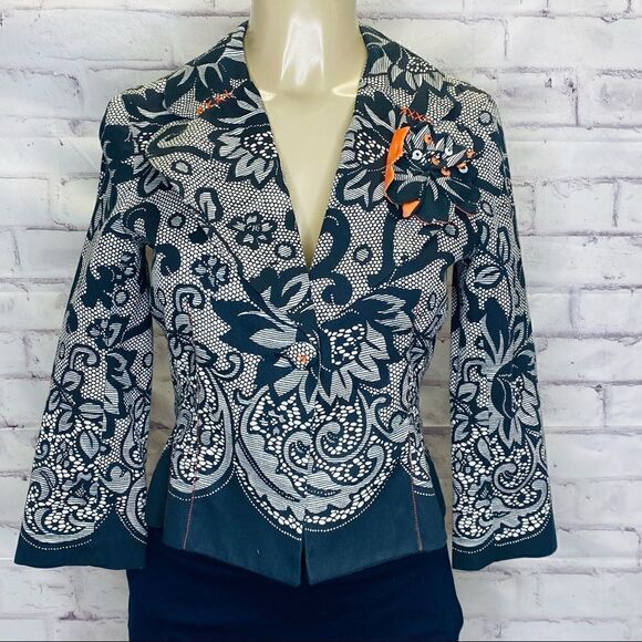 Yoana Baraschi Blazer with orange flower lapel  size 4 - Picture 1 of 6